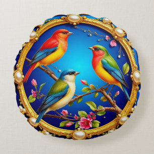Coussins Ronds Oiseaux Colorés Décoration Élégante de la Maison d