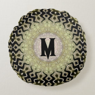 Coussins Ronds Or Noir Tribal Glam Nom Personnalisé Monogramme