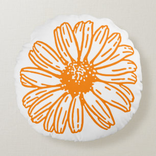 Coussins Ronds Orange Daisy Flower Print, Vintage motif floral