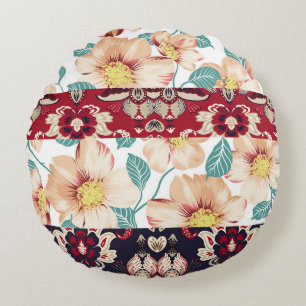 Coussins Ronds Orange fleurs vintages avec paisley borde sans sou