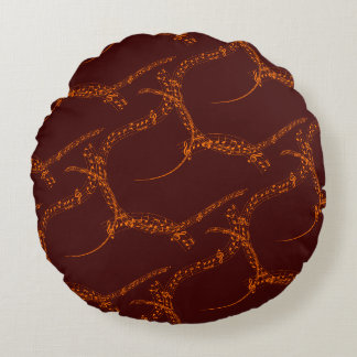 Coussins Ronds Orange Gold sur Burgundy Music Note Motif