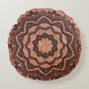 Coussins Ronds Orange Sparkle Mandala