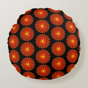 Coussins Ronds Orange Sunburst Fractal Art Beach House Motif