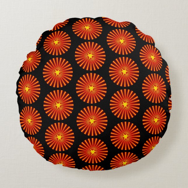 Coussins Ronds Orange Sunburst Fractal Art Beach House Motif (Devant)