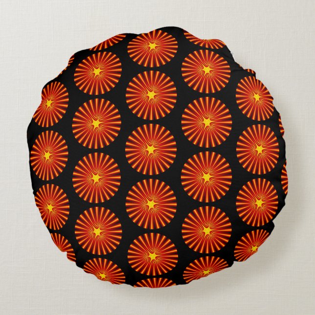 Coussins Ronds Orange Sunburst Fractal Art Beach House Motif (Dos)