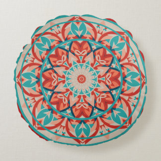Coussins Ronds Orange & Turquoise Boho Mandala