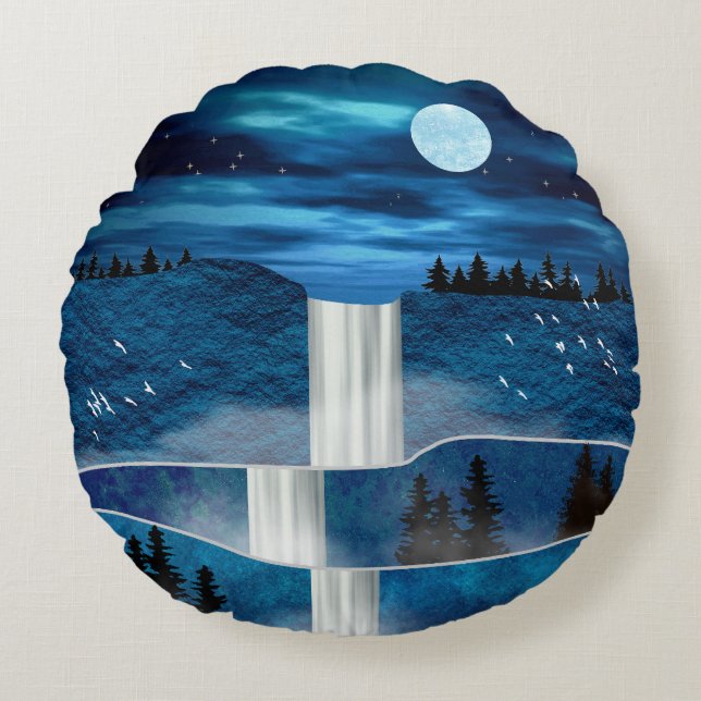 Coussins Ronds Oreiller à jet de cascade bleu (Devant)