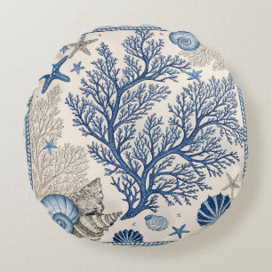 Coussins Ronds Oreiller à jet de corail bleu - Motif océanique cô