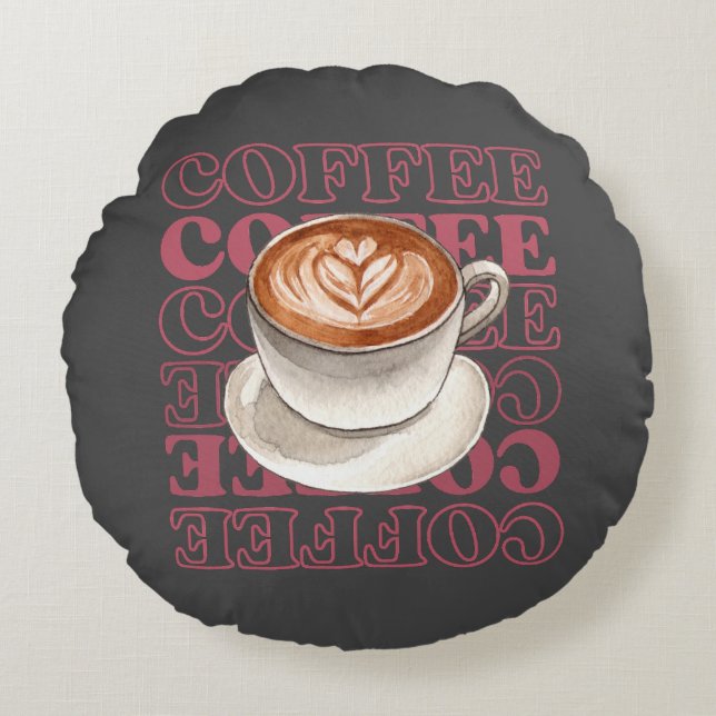 Coussins Ronds oreiller à jetons à thème café (Devant)