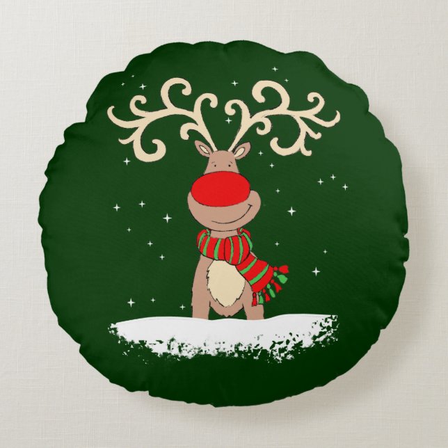 Coussins Ronds oreiller à jetons ronds de rennes de Noël mignon (Devant)