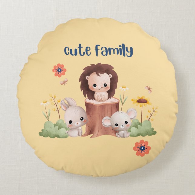 Coussins Ronds Oreiller à lancer animal de famille mignonne (Devant)