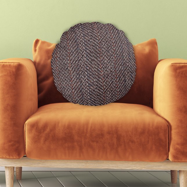 Coussins Ronds Oreiller à lancer Brown et bleu Tweed Image ronde (Brown and Blue Tweed Image Round Throw Pillow)