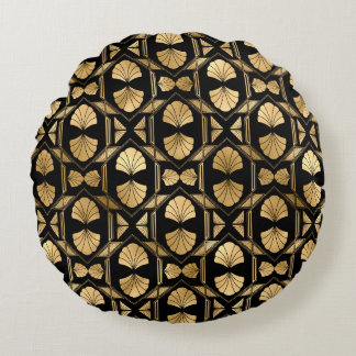 Coussins Ronds Oreiller à lancer rond Art déco noir et or