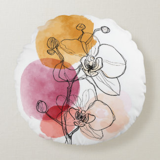 Coussins Ronds Oreiller à lancer rond de ligne orchidée - Minimal