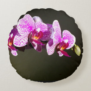Coussins Ronds Oreiller à lancer rond d'orchidées roses (16 po)