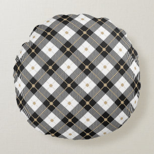 Coussins Ronds Oreiller à lancer rond noir blanc et doré