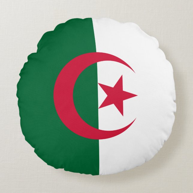 Coussins Ronds Oreiller à lancer ronde avec drapeau d'Algérie (Devant)