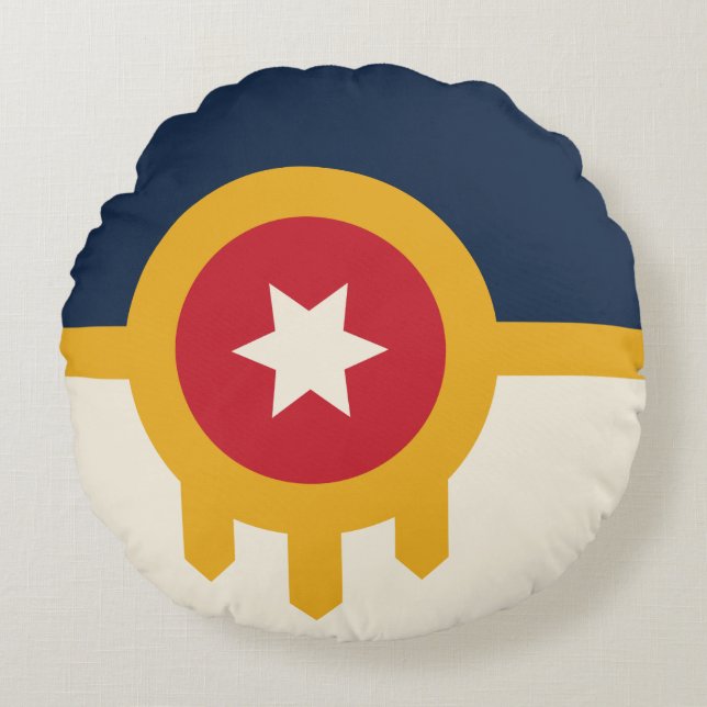 Coussins Ronds Oreiller à lancer ronde avec le drapeau de Tulsa,  (Devant)