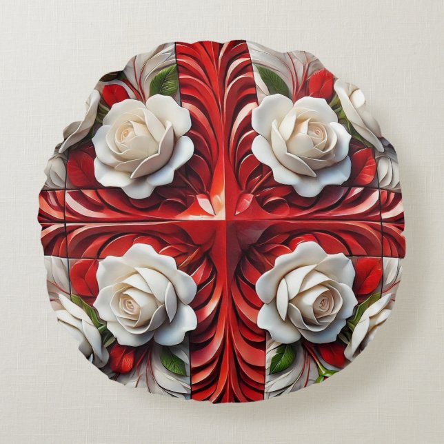 Coussins Ronds Oreiller à lancer ronde avec Rose anglais (Devant)
