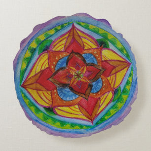 Coussins Ronds Oreiller à lancer ronde Zen Mandala Flower Centre 