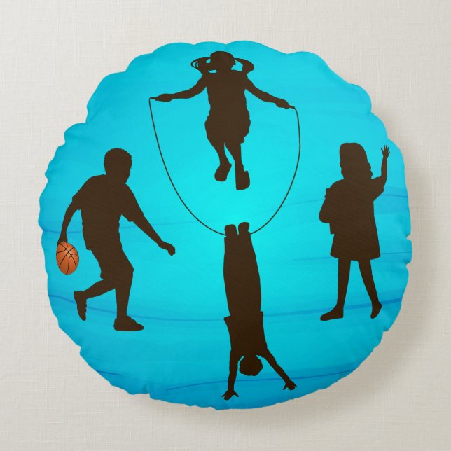 Coussins Ronds Oreiller avec des enfants qui jouent (Devant)