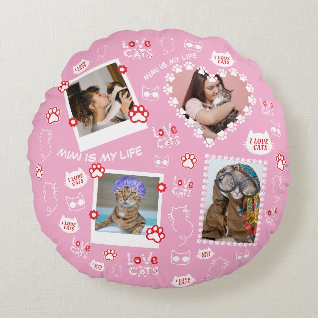 Coussins Ronds Oreiller chat personnalisé avec photos de visage e (Devant)