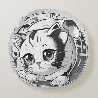 Coussins Ronds Oreiller de chaton noir et blanc