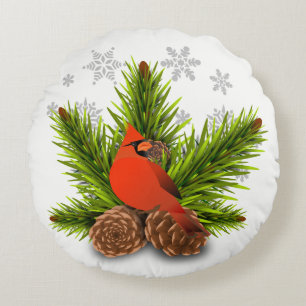 Coussins Ronds Oreiller de vacances de Noël Cardinal et Pommes de