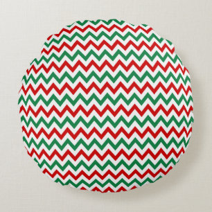 Coussins Ronds Oreiller décoratif à chevron rouge et vert