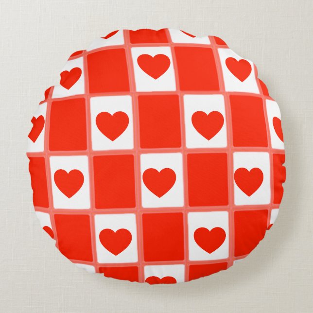 Coussins Ronds Oreiller décoratif à motif à carreaux avec cœur ro (Devant)