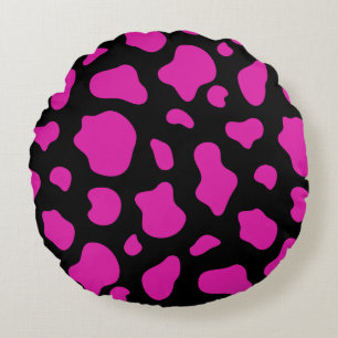 Coussins Ronds Oreiller décoratif à motif vache rose et noir