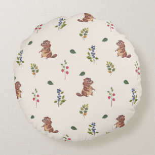 Coussins Ronds Oreiller jetable Adorable Castor et Baies de Forêt
