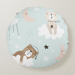 Coussins Ronds Oreiller jeté bleu Teddy mignon pour la nurserie