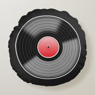 Coussins Ronds Oreiller jeté rond personnalisé "Vinyl Junkie"