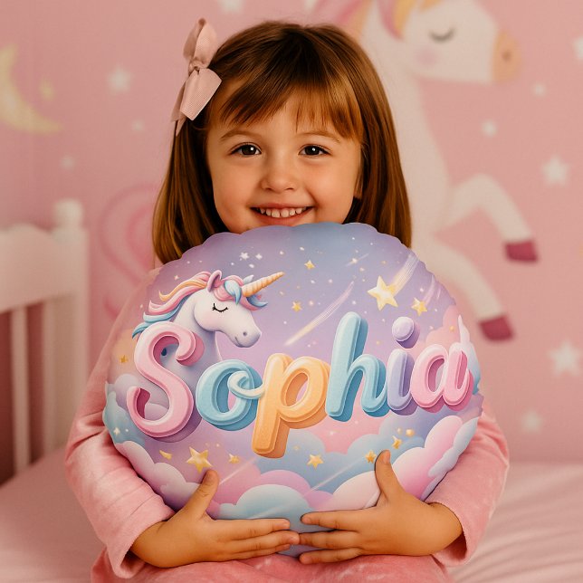 Coussins Ronds Oreiller Licorne Pastel Personnalisé Sophia (Créateur téléchargé)