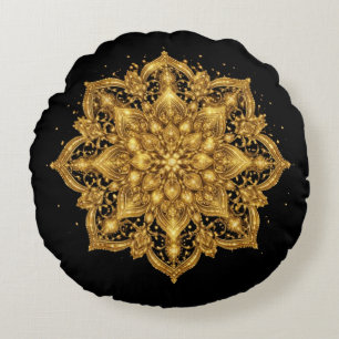 Coussins Ronds Oreiller Mandala Doré Luxe Décoratif Jeté 