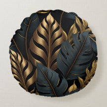 Oreiller noir foncé et Feuille doré
