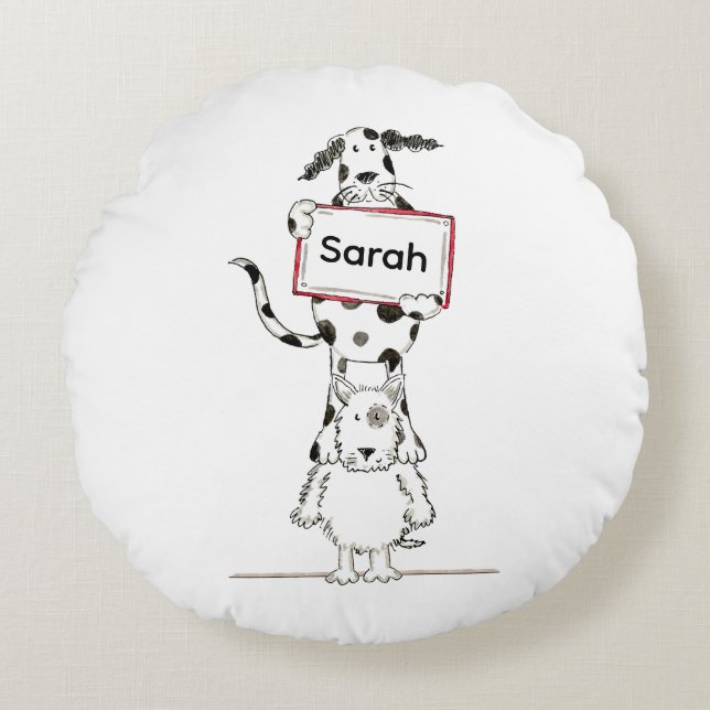 Coussins Ronds Oreiller personnalisé avec chien acrobate mignon (Devant)