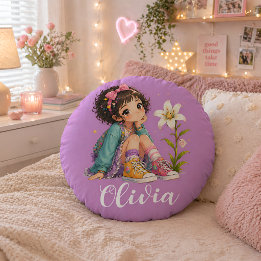 Coussins Ronds Oreiller personnalisé avec nom de fille ronde Cade