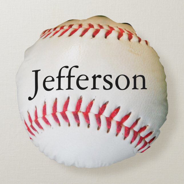 Coussins Ronds Oreiller personnalisé Baseball blanc couture rouge (Dos)
