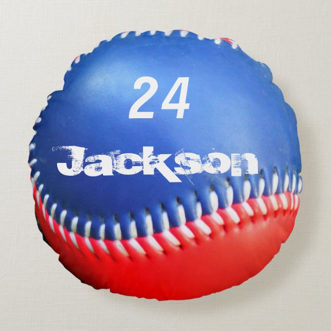 Coussins Ronds Oreiller personnalisé rouge blanc bleu baseball (Devant)