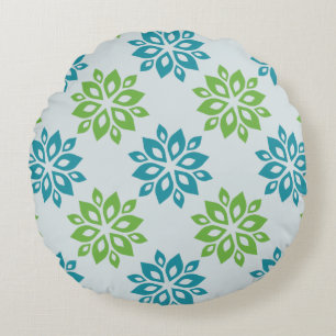 Coussins Ronds Oreiller rond à motif floral sarcelle et vert