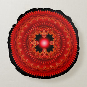 Coussins Ronds Oreiller rond à motif fractal rouge orné