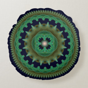Coussins Ronds Oreiller rond à motif fractal vert orné