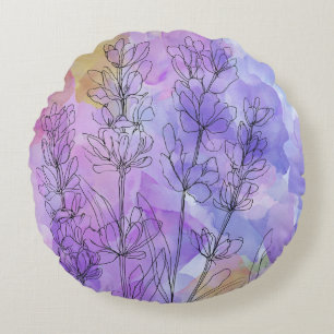 Coussins Ronds Oreiller rond aquarelle floral violet