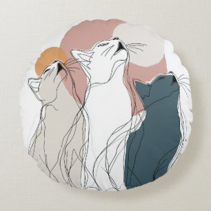 Coussins Ronds Oreiller rond avec motif de chat abstrait pastel