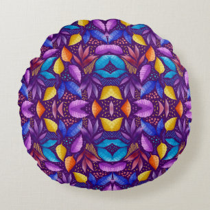 Coussins Ronds Oreiller rond avec un motif vibrant et symétrique