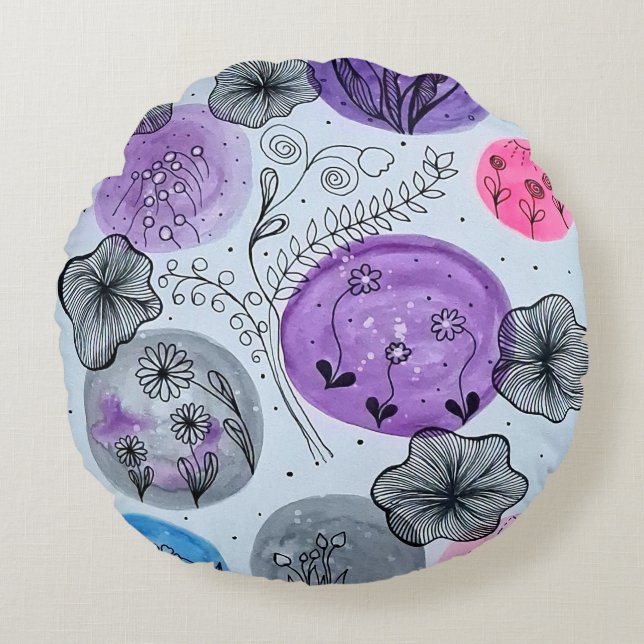 Coussins Ronds Oreiller Rond Botanique Fantaisiste Moderne (Devant)