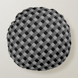 Coussins Ronds Oreiller Rond Carreaux Gris et Noir
