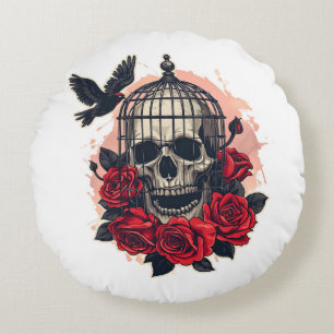 Coussins Ronds Oreiller rond crâne de sucre d'Halloween